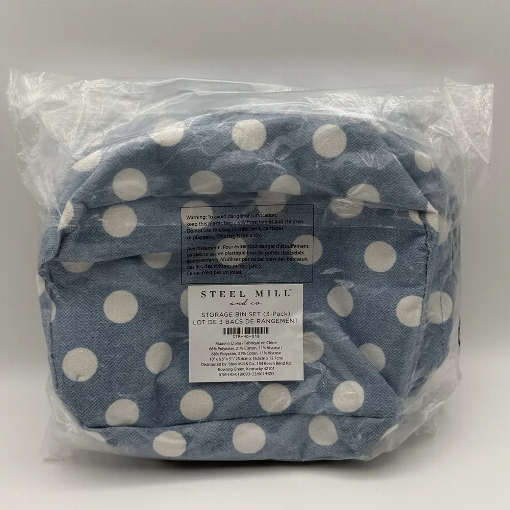 Steel Mill & Co Storage Bin Set of 3 Blue Polka Dot‎
